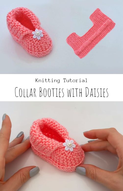 Knit collar Baby booties
