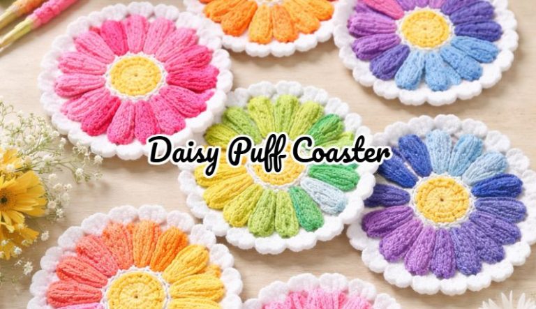 Crochet Daisy Puff Coaster - Free Written Pattern